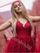 Elegant Spaghetti straps V-neck A-line Prom Dresses,SW1840