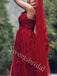 Elegant Spaghetti straps V-neck A-line Prom Dresses,SW1840