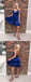 Pretty Royal Blue Spaghetti Strap V-Neck Short Homecoming Dresses, SW0027