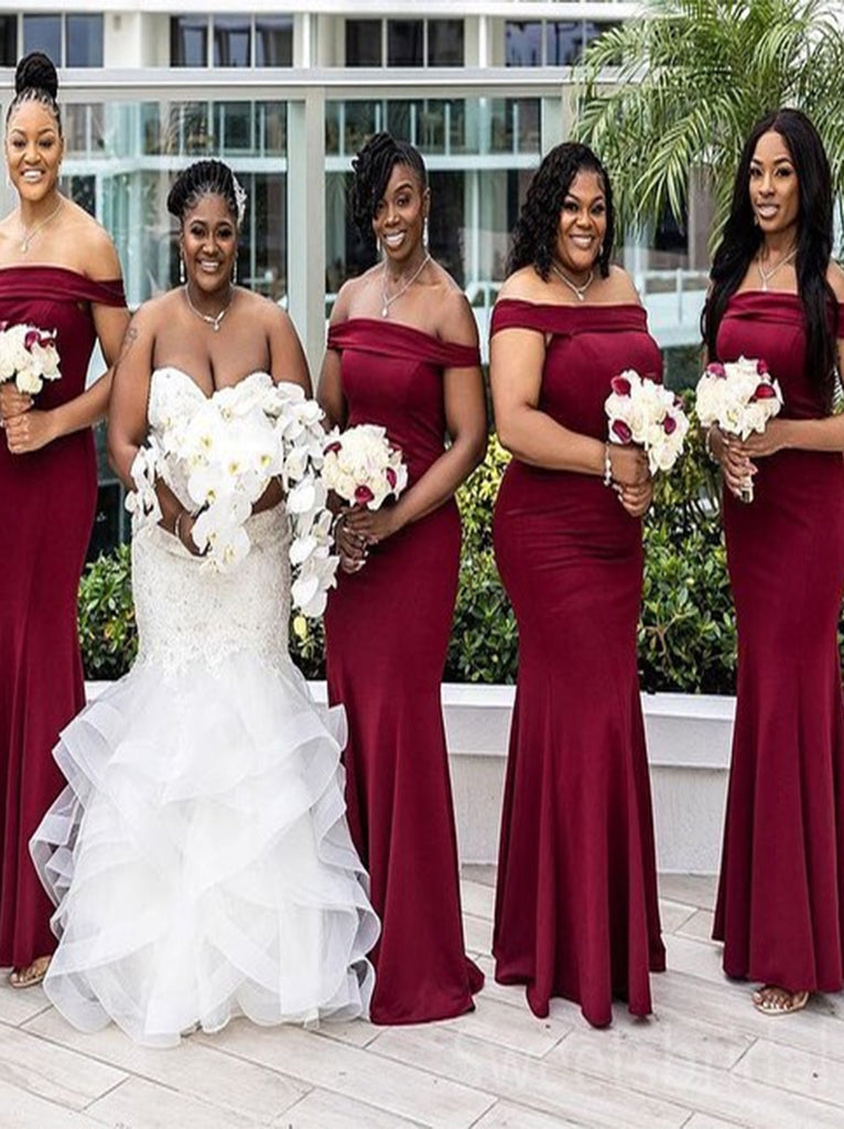 Simple Off-shoulder Mermaid Elegant Pretty Long Bridesmaid Dresses, SWE1326