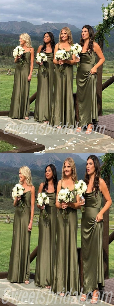 Jewel Spaghetti straps A-line Elegant Simple Long Bridesmaid Dresses,SWE1269