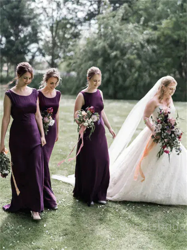 Scoop Side slit Elegant A-line Simple Pretty Long Bridesmaid Dresse,SWE1303