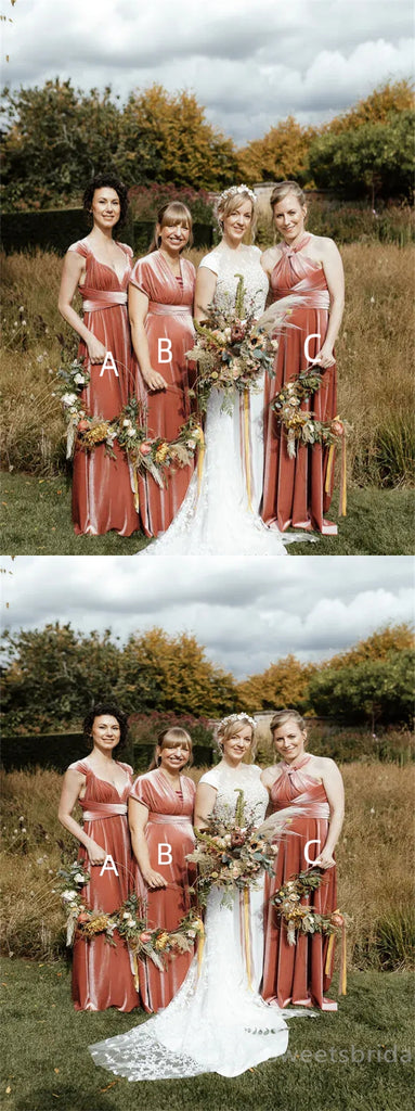 Mismatched Halter V-neck A-line Elegant Simple Pretty Long Bridesmaid Dresses,SWE1314