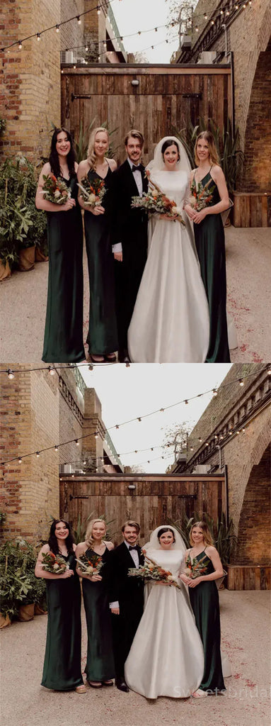 Spaghetti straps V-neck Elegant Simple Pretty Long Bridesmaid Dresses, SWE1325