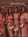Mismatched One-shoulder Side slit Mermaid Elegant Simple Pretty Long Bridesmaid Dresses, SWE1334