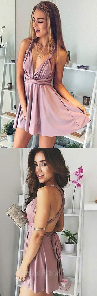 Sexy Deep V-Neck Open Back Criss-Cross Short Homecoming Dresses, SW0078