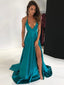 Sexy Thigh Split Long Simple Backless Halter Prom Dresses DPB134