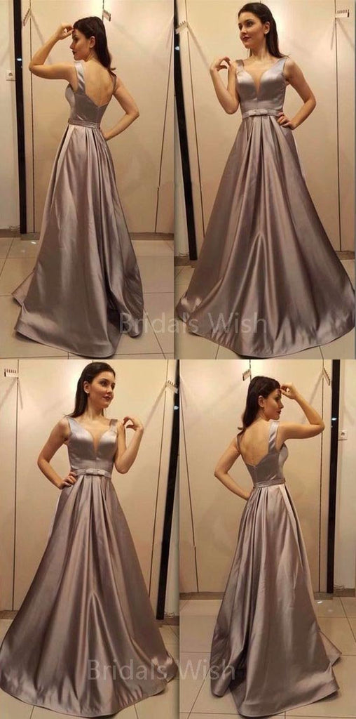 Pretty Deep V-Neck Open Back Long Evening Prom Dresses, BW0612