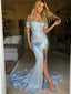 Shinning Sequin Off the Shoulder Sweet Heart Side Slit Sweep Train Evening Prom Dresses, SW0048