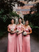 Off-shoulder Ruffle Spaghetti straps Elegant Simple Pretty Long Bridesmaid Dresses, SWE1324