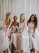 Mismatched Off-shoulder A-line Elegant Simple Pretty Long Bridesmaid Dresses,SWE1313