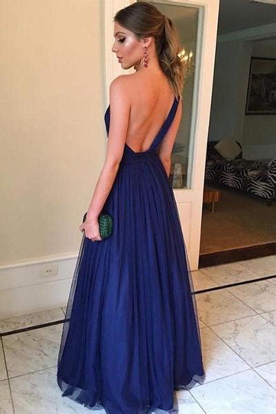Cheap Navy Blue One Shoulder Long Evening Prom Dresses, BW0603