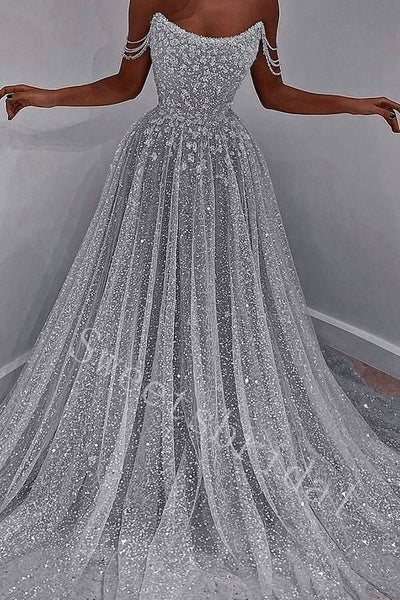 Elegant Off shoulder Sleeveless A-line Long Prom Dress,SW2038