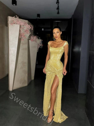 Sexy Square Sleeveless Side Slit Mermaid Long Prom Dress,SWS2121