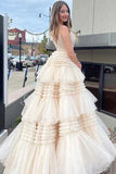 Elegant V-neck Sleeveless Side slit A-line Long Prom Dress,SW2037