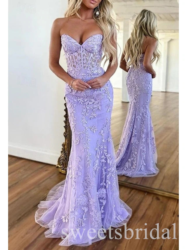 Elegant Sweetheart Sleeveless Lace Applique Mermaid Long Prom Dress,SWS2511