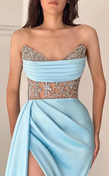 Elegant V-neck Sleeveless Side Slit Mermaid Long Prom Dress,SWS2109
