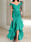 Elegant V-neck Ruffle Sleeveless Mermaid Long Prom Dress,SWS2082