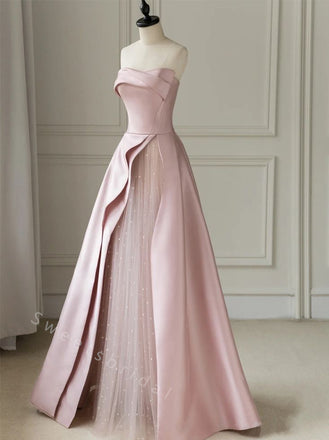 Elegant Strapless Sleeveless A-line Long Prom Dress,SWS2046