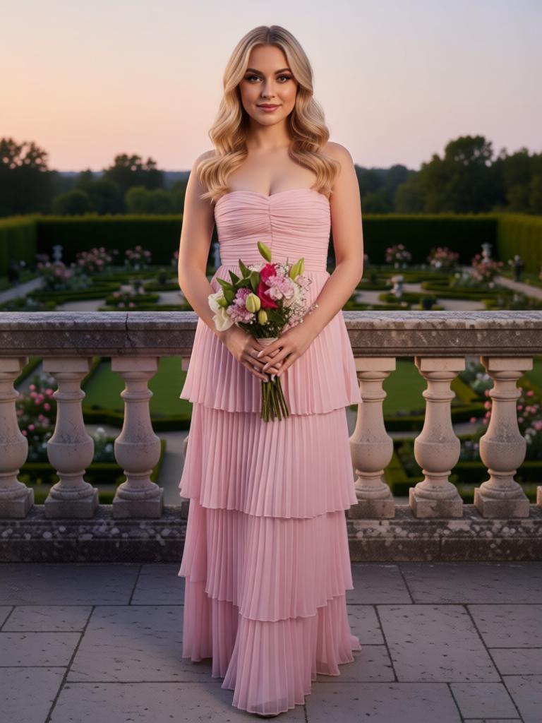 Cute Strapless Sleeveless Ruffles A-Line Floor Length Prom Party Dress,SWS2583