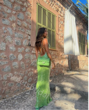 Sparkly Jewel Sleeveless Sheath Floor Length Prom Dress,SWS2254