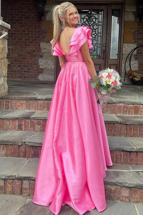 Elegant Ruffle Sleeveless Side Slit A-line Floor Length  Prom Dress,SWS2306