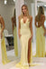 Yellow Simple V-neck Sleeveless Side Slit Mermaid Floor Length Prom Dress,SWS2526