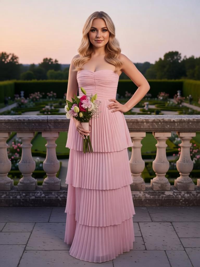 Cute Strapless Sleeveless Ruffles A-Line Floor Length Prom Party Dress,SWS2583