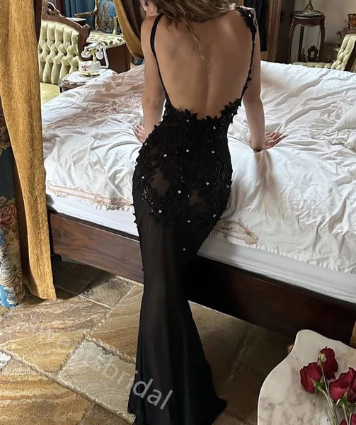 Black Square Sleeveless Side Slit Mermaid Floor Length Prom Dress,SWS2316