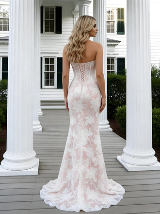 Beautiful Lace Sweetheart Sleeveless Mermaid Long Prom Party Dress,SWS2608