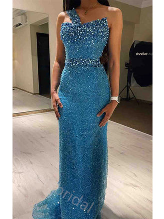 Sexy One Shoulder Sleeveless Mermaid Floor Length Prom Dress,SWS2181