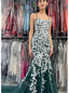 Dark Green Lace Applique Sleeveless Mermaid Floor Length Prom Dress,SWS2246