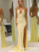 Yellow Simple V-neck Sleeveless Side Slit Mermaid Floor Length Prom Dress,SWS2526