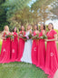 Mismatched Elegant V-neck Sleeveless A-line Long Bridesmaid Dressess, SWE1396