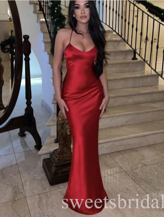 Red V-neck Sleeveless Mermaid Long Prom Dress,SWS2467