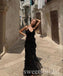 Black V-neck With Ruffles Sleeveless Mermaid Long Prom Dress,SWS2501