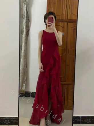 Elegant Scoop Sleeveless Ruffle Mermaid Long Prom Dress,SWS2097