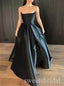 Black Elegant Strapless Sleeveless A-line Long Prom Dress,SWS2507