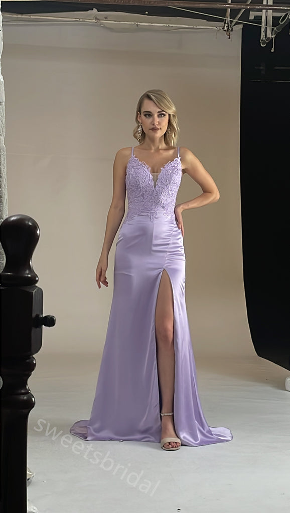 Sexy V-neck Sleeveless Side Slit Mermaid Floor Length Prom Dress,SWS2414