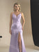 Lilac V-neck Sleeveless Side slit Sheath Long Bridesmaid Dresses, SWE1414