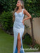 Sexy Sky Blue V-neck Sleeveless Mermaid Floor Length Prom Dress,SWS2535