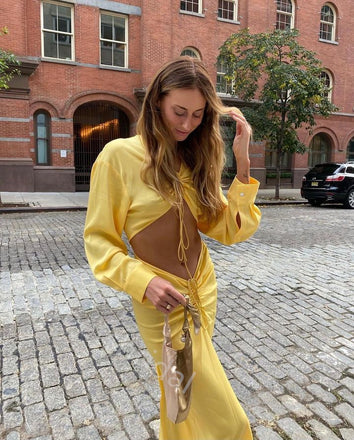 Yellow Sexy Long Sleeves Sheath Floor Length Prom Dress,SWS2257