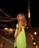 Moss Ruffle Sleeveless A-line Long Floor Length Prom Dress,SWS2339