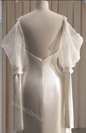 White V-neck Long Sleeves Mermaid Floor Length Prom Dress,SWS2200