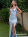 Sexy Sky Blue V-neck Sleeveless Mermaid Floor Length Prom Dress,SWS2535