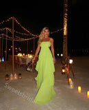 Moss Ruffle Sleeveless A-line Long Floor Length Prom Dress,SWS2339