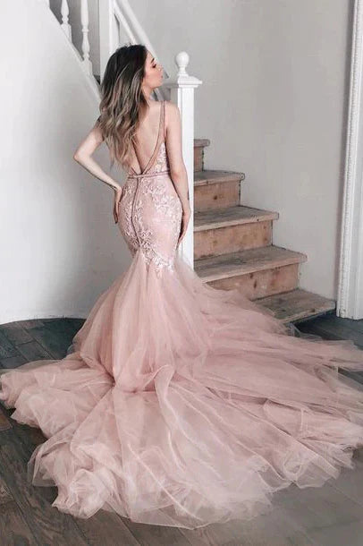 Sexy V-neck Sleeveless Mermaid Floor Length Prom Dress,SWS2180