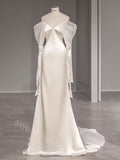 White V-neck Long Sleeves Mermaid Floor Length Prom Dress,SWS2200