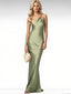 Elegant One Shoulder Sleeveless Satin Mermaid Long Bridesmaid Dresses, SWE1464