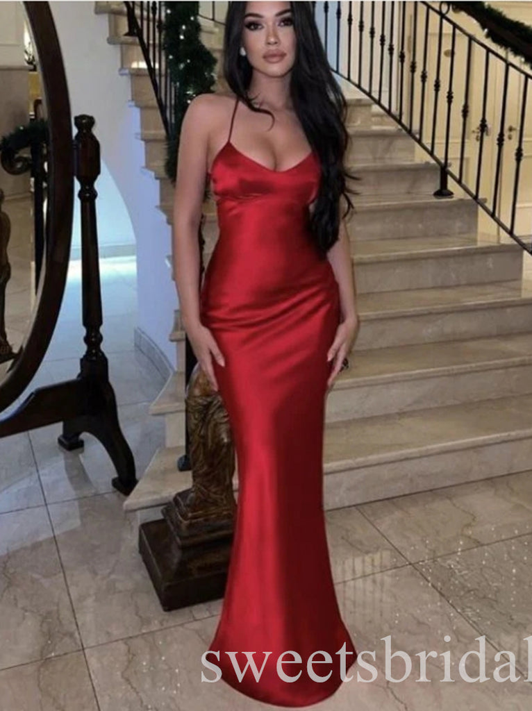 Red V-neck Sleeveless Mermaid Long Prom Dress,SWS2467